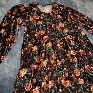 Black Velvet Floral Long Sleeve Dress